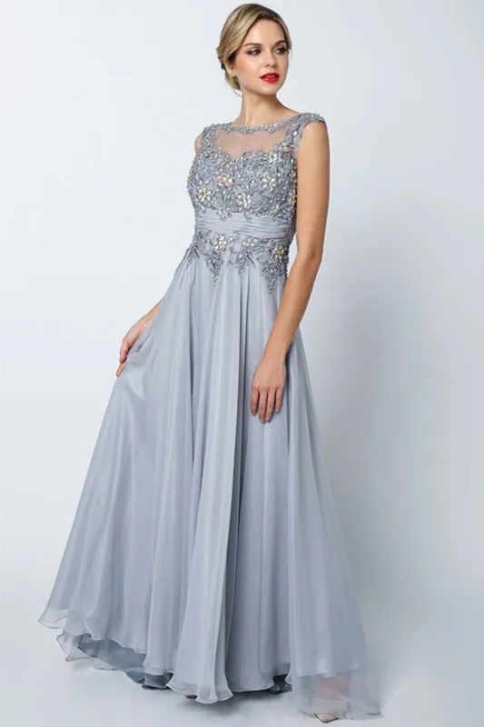 Sleeveless Mesh Prom & Bridesmaid Dress with Gathered Waist