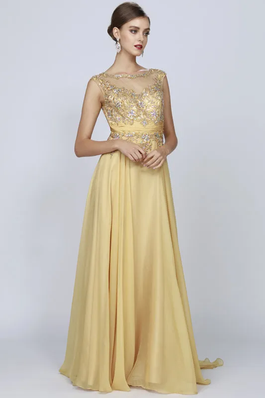 Sleeveless Mesh Prom & Bridesmaid Dress with Gathered Waist