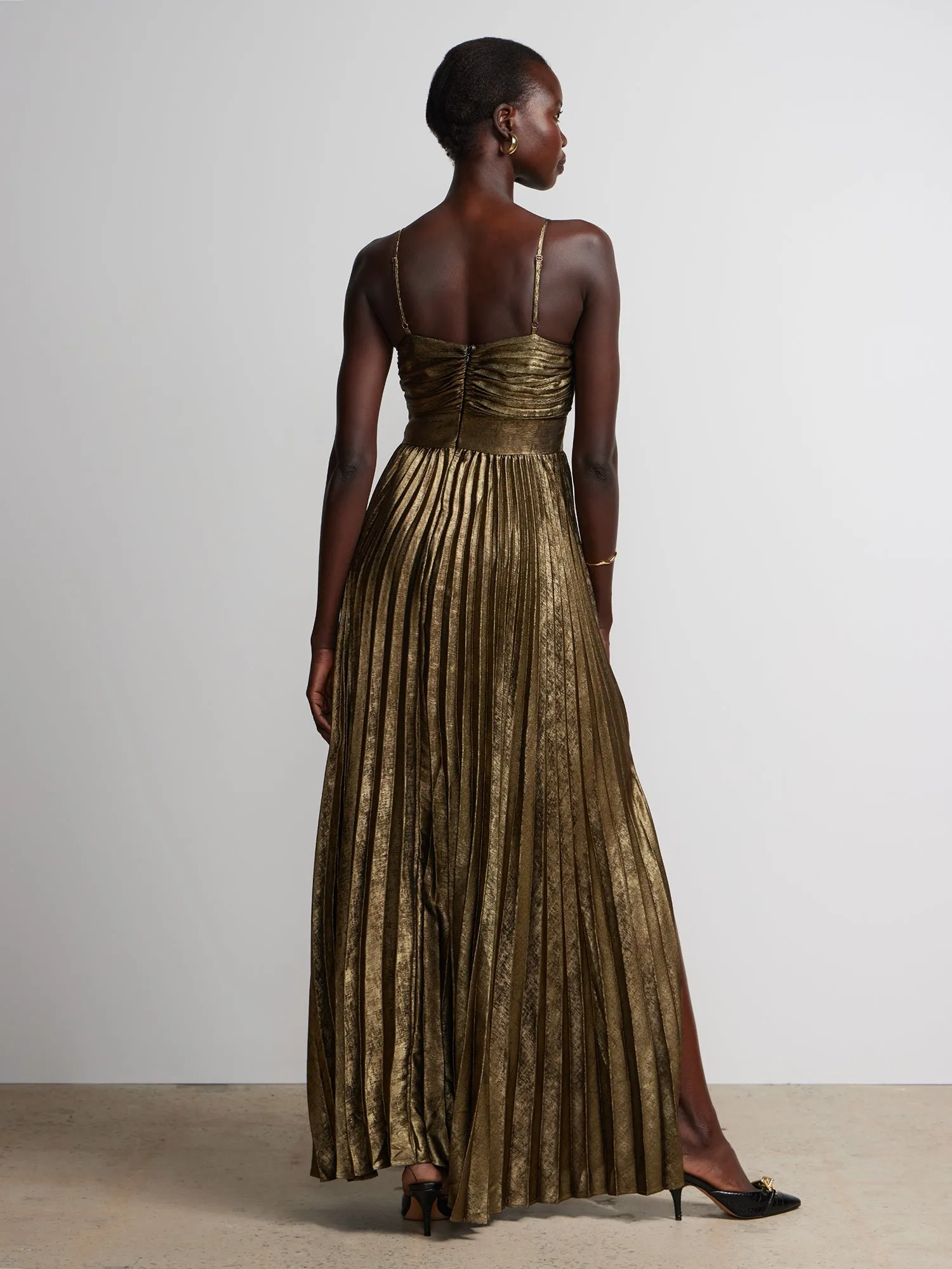 Sleeveless Metallic Pleated Dress