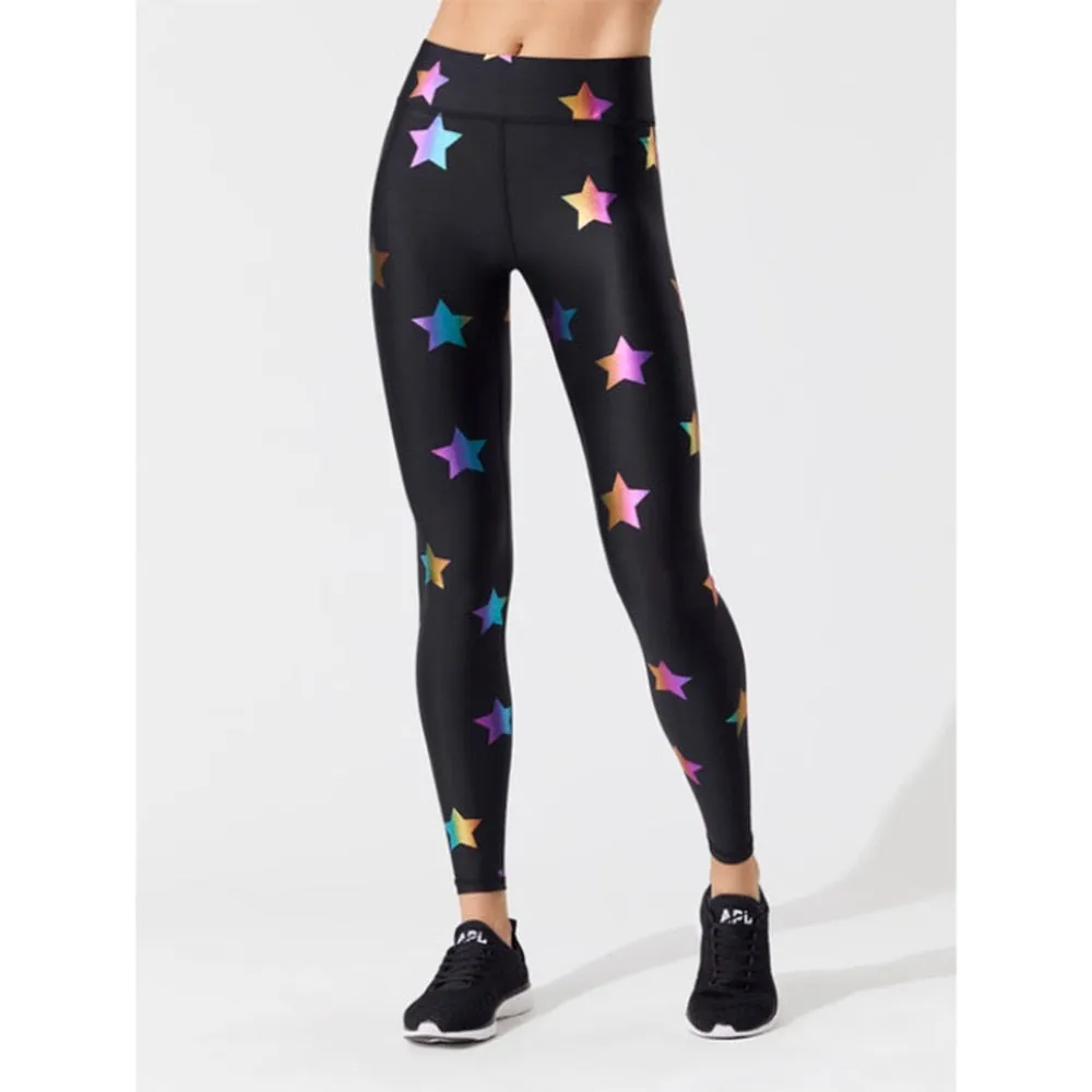 Stars Pattern Digital Printed Skinny Breathable Leggings For Ladies