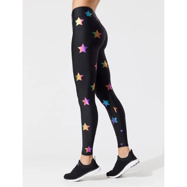 Stars Pattern Digital Printed Skinny Breathable Leggings For Ladies