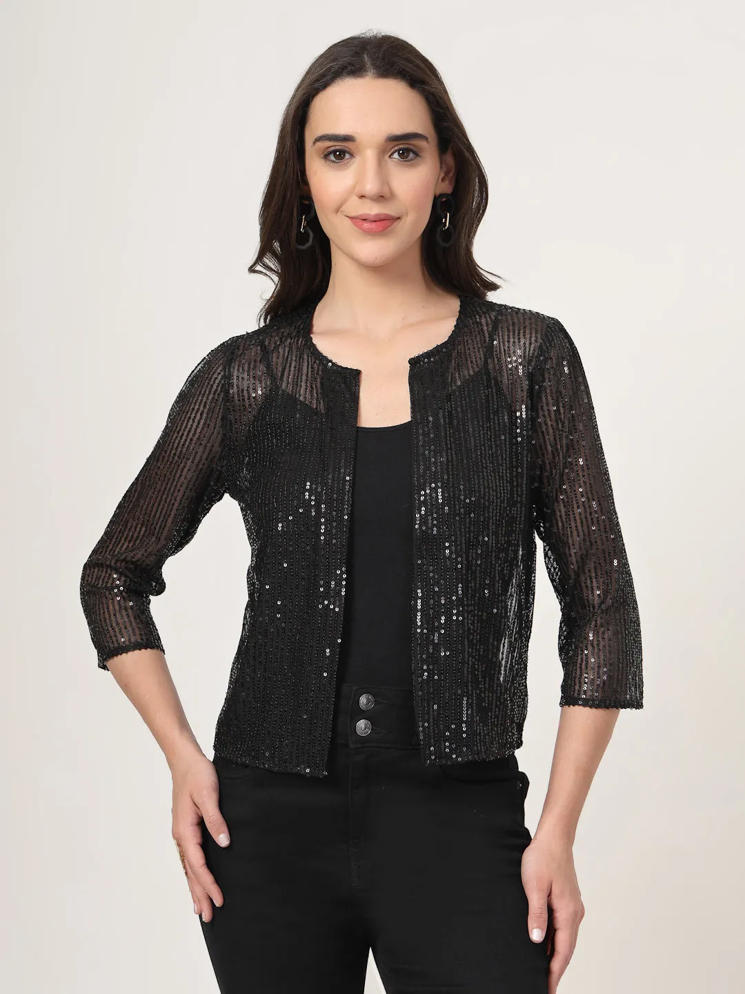 Style Quotient Black on Black Sequins shrug