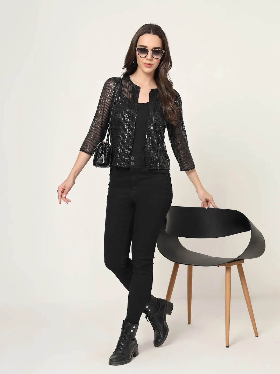 Style Quotient Black on Black Sequins shrug