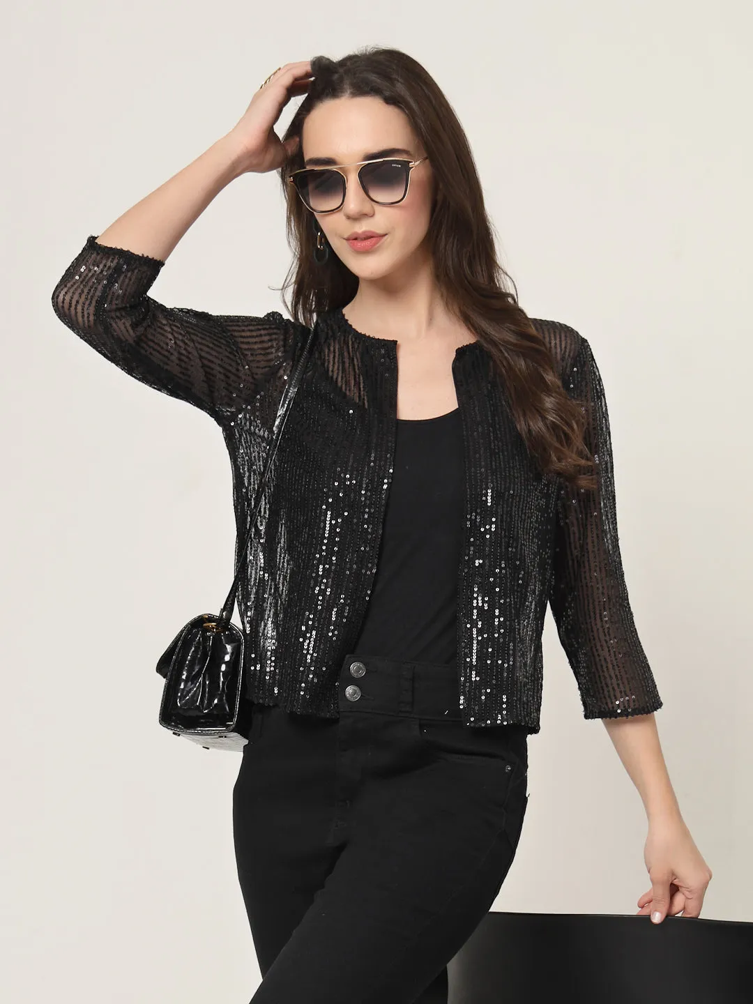 Style Quotient Black on Black Sequins shrug