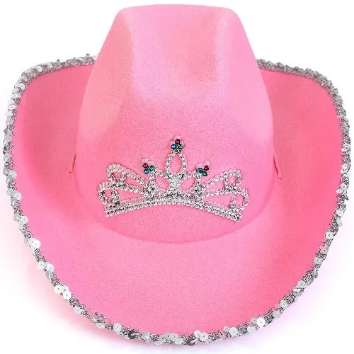 Stylish Velvet Cowboy Hat with Tiara