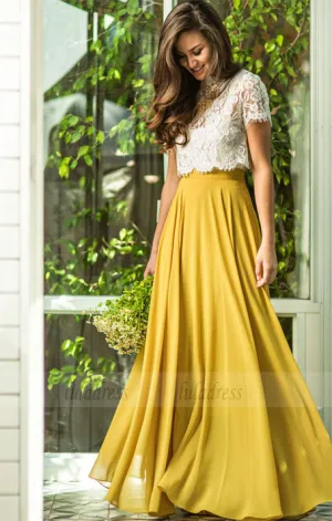 Two Pieces Prom Dress,A-Line Prom Dress,Long Prom Dress,Evening Dress