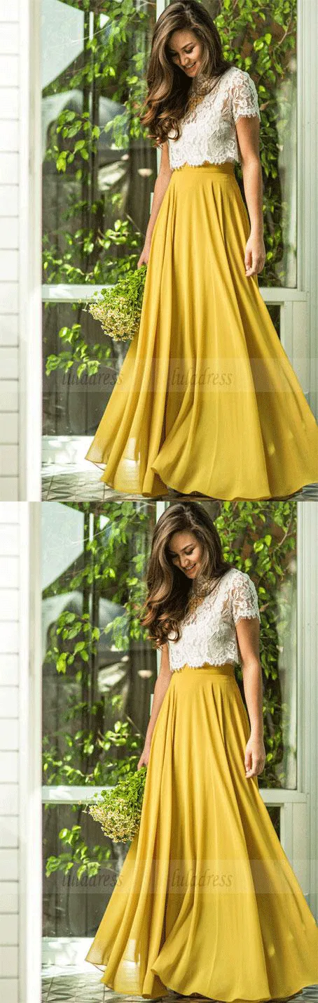 Two Pieces Prom Dress,A-Line Prom Dress,Long Prom Dress,Evening Dress