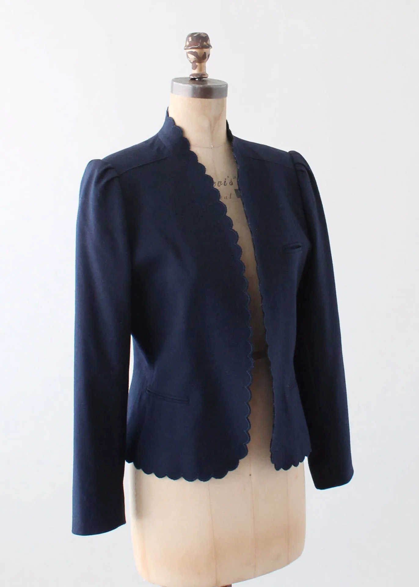 Vintage 1970s Scalloped Navy Wool Jacket