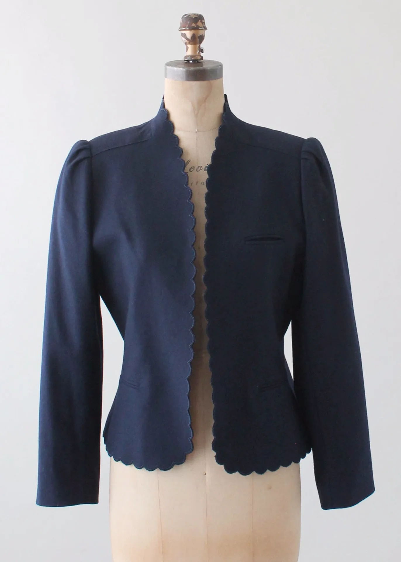 Vintage 1970s Scalloped Navy Wool Jacket