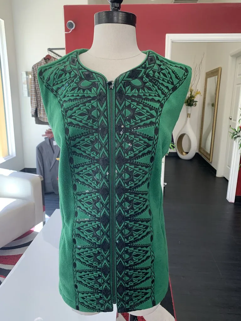 Vintage Bob Mackie Green /Black Design Vest