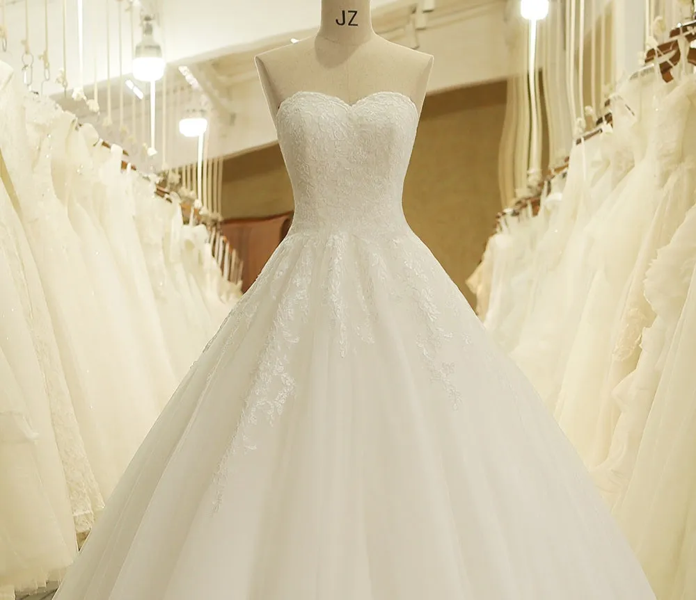 Vintage Inspired Strapless Lace Applique Wedding Gown