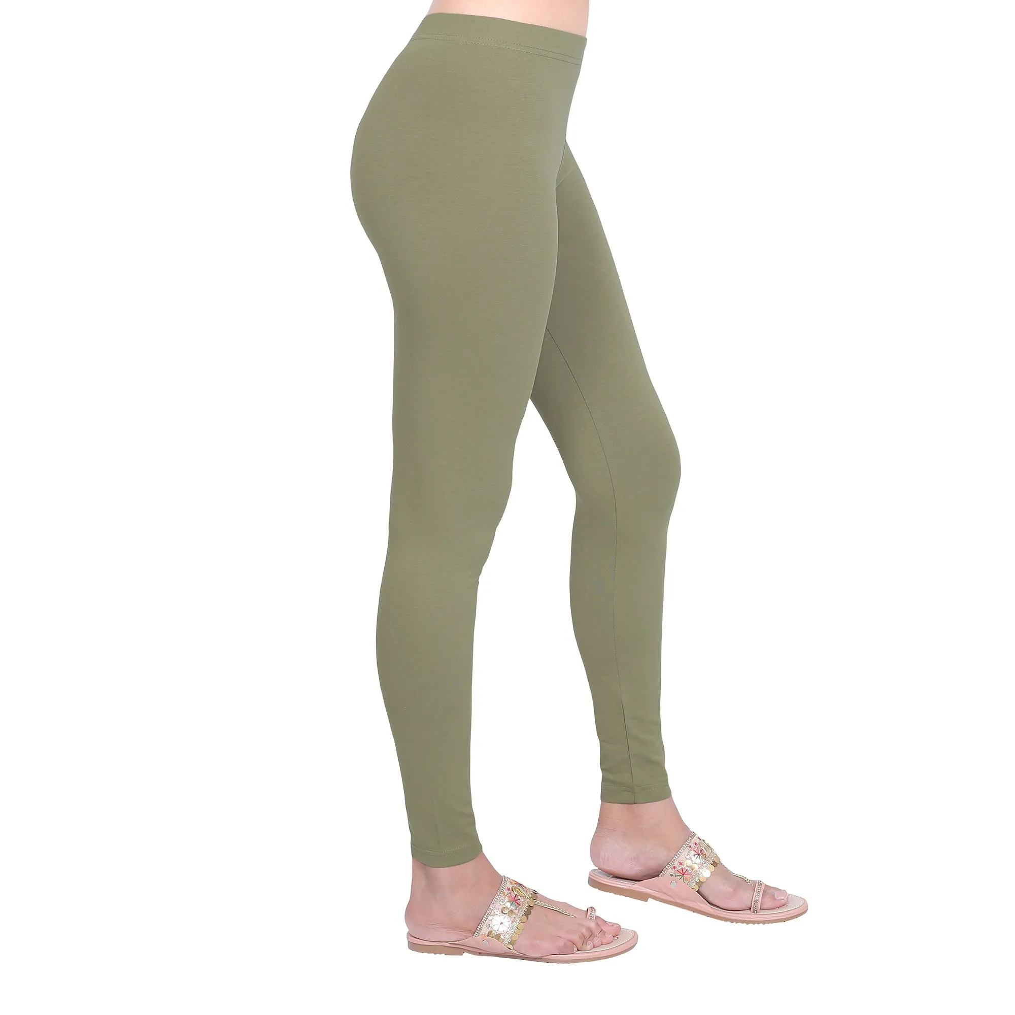 Women Olive Breathable Long Length Legging