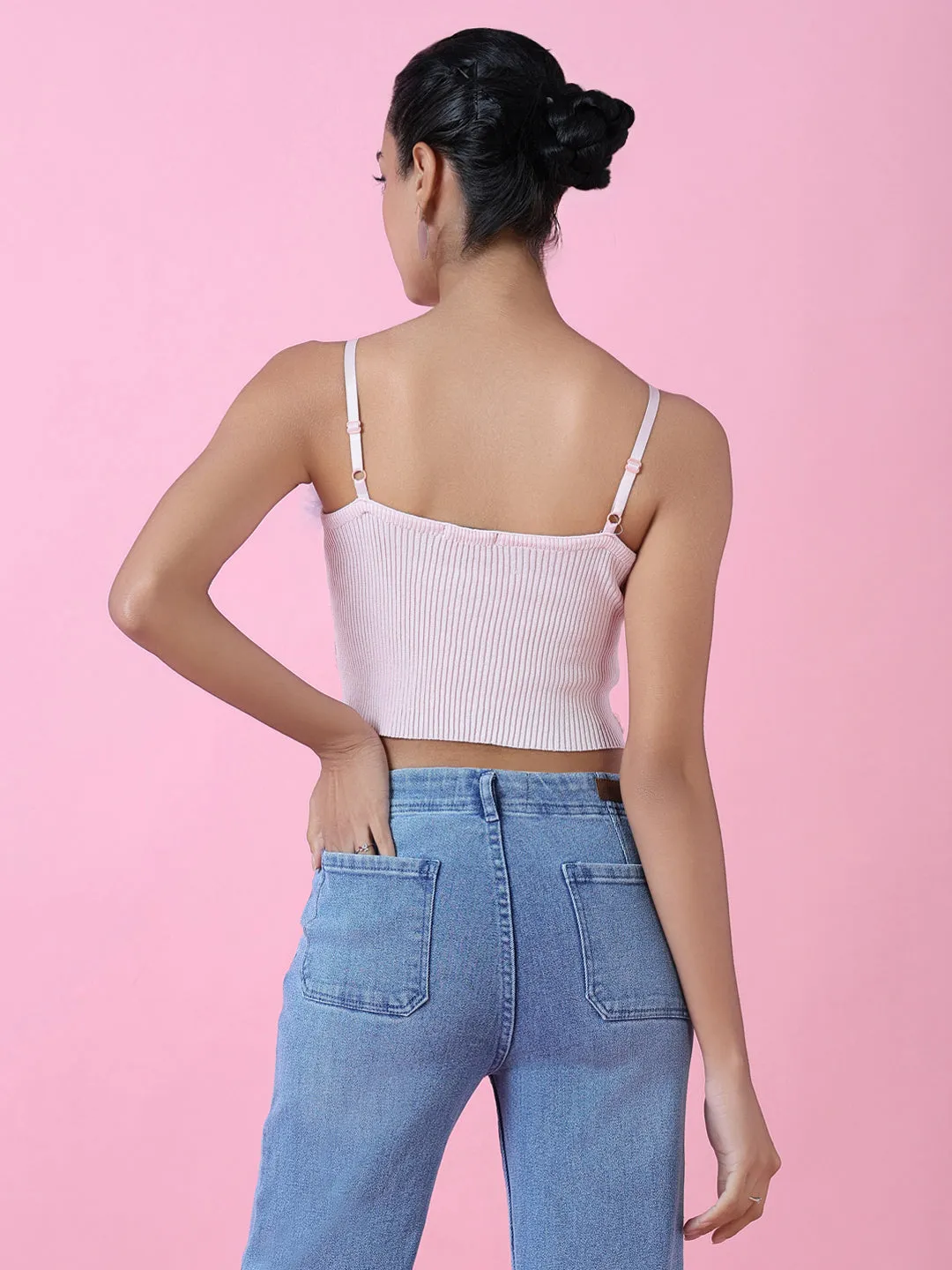 Women Pink Solid Fitted Crop Top