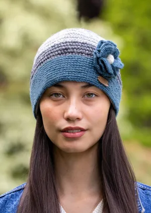 Women's Crochet Flower Cap | Denim Grey