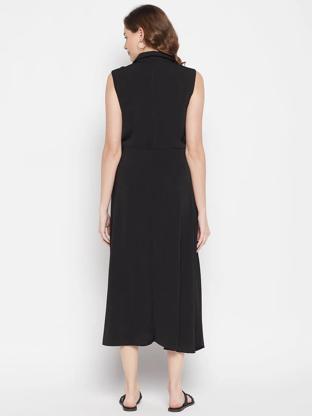 Women's  Spread Collar Black Solid A line Dress