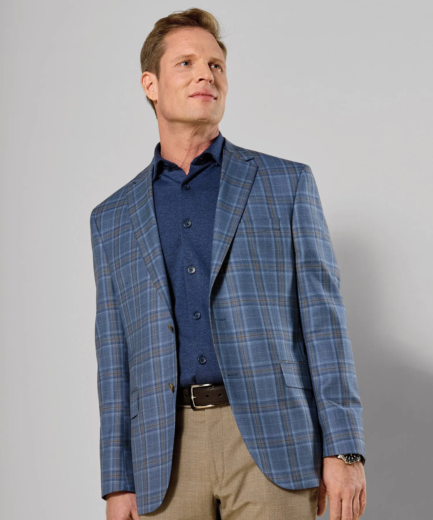 Wool-Cotton-Silk Blend Plaid Sport Coat